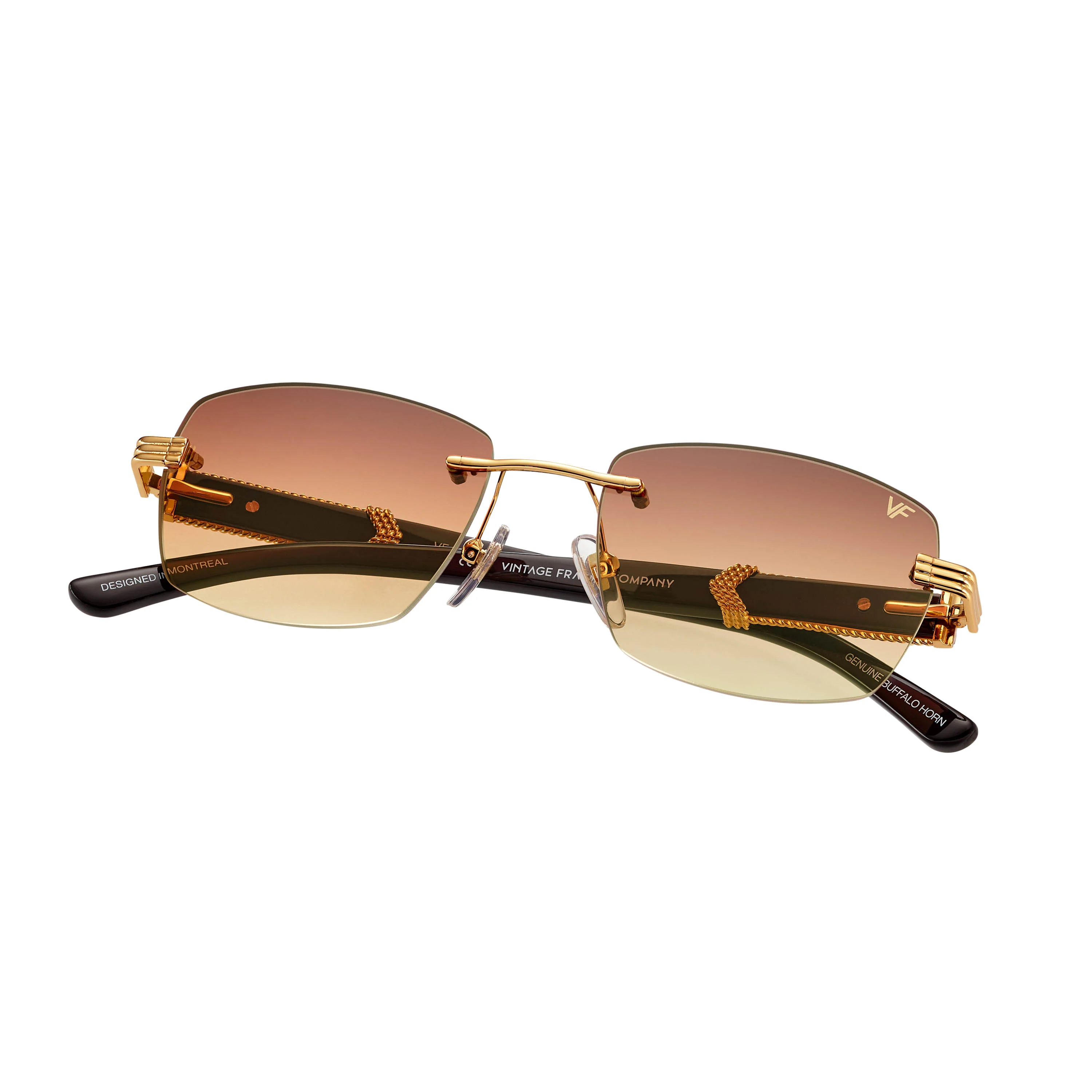 Bal Harbour Buffs Rimless Black Buffalo Horn 24KT Gold - Image 3