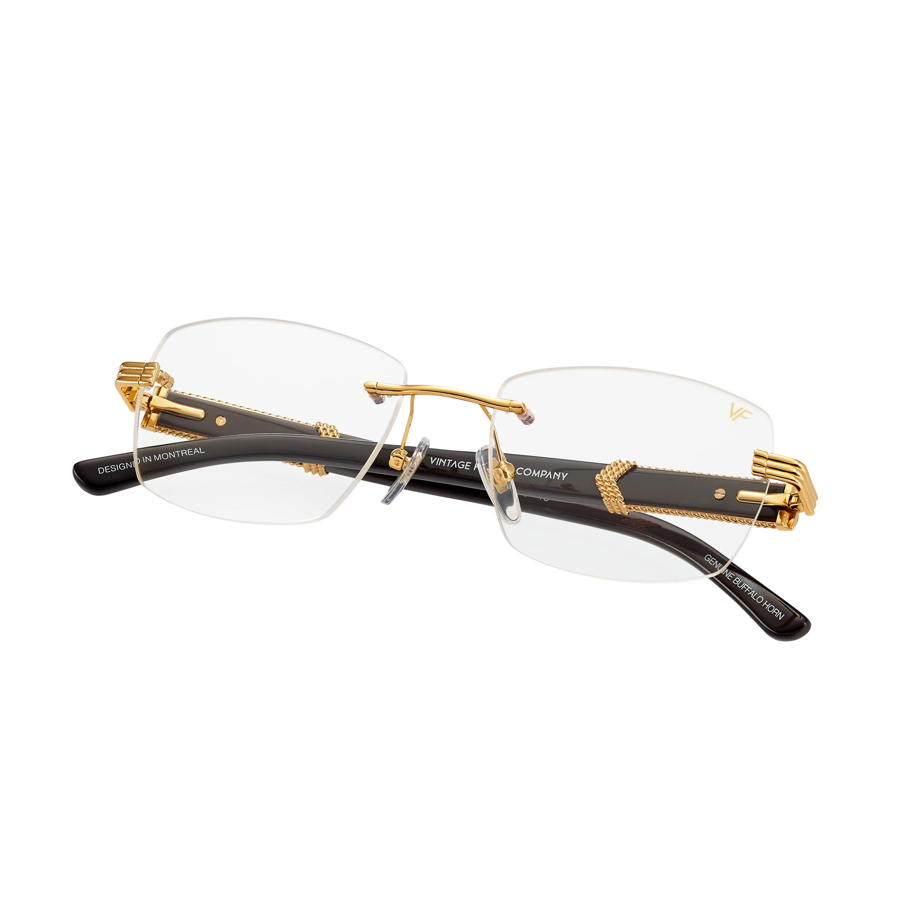 Bal Harbour Buffs Rimless Black Buffalo Horn 24KT Gold - Image 9