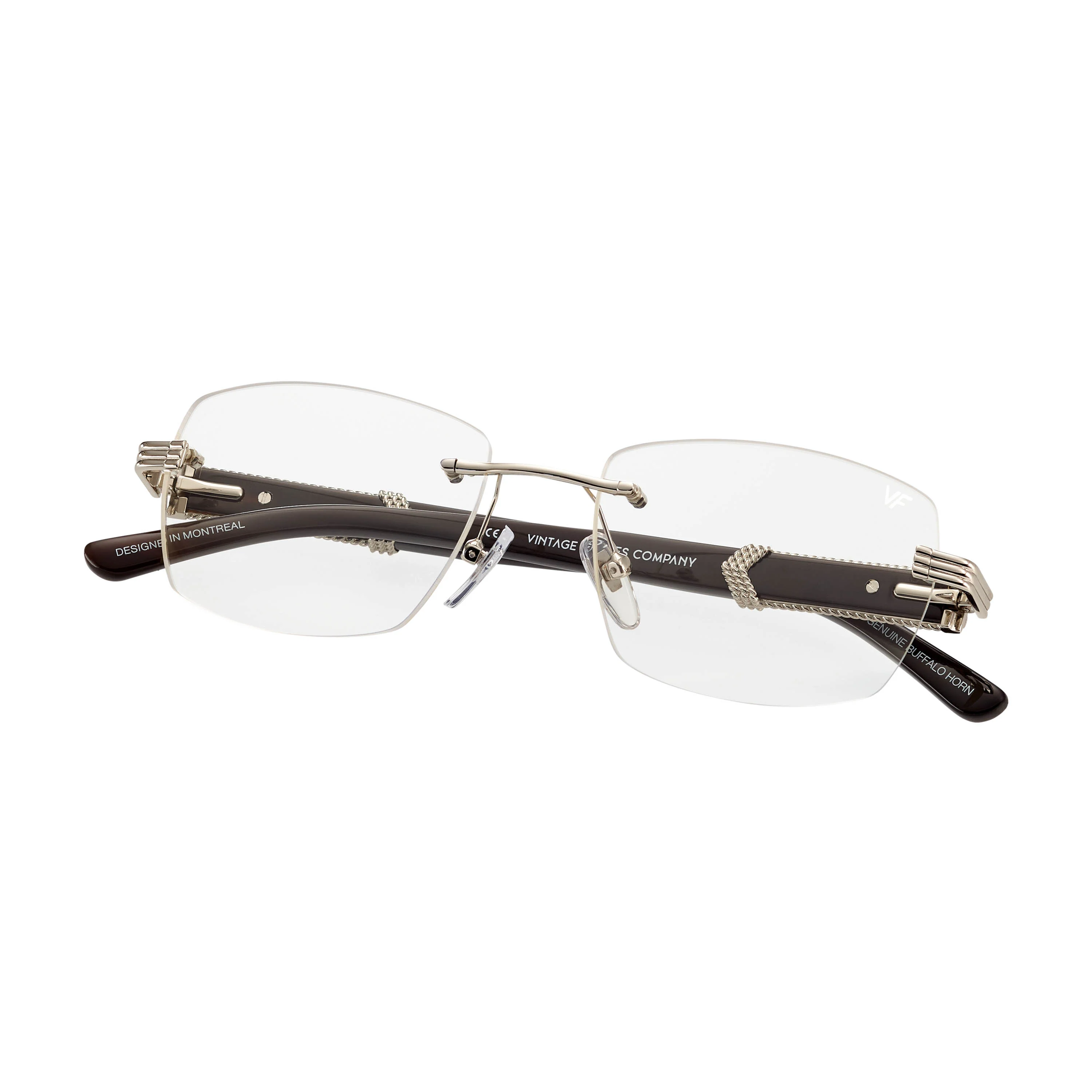 Bal Harbour Buffs Rimless Black Buffalo Horn 24KT White Gold - Image 3