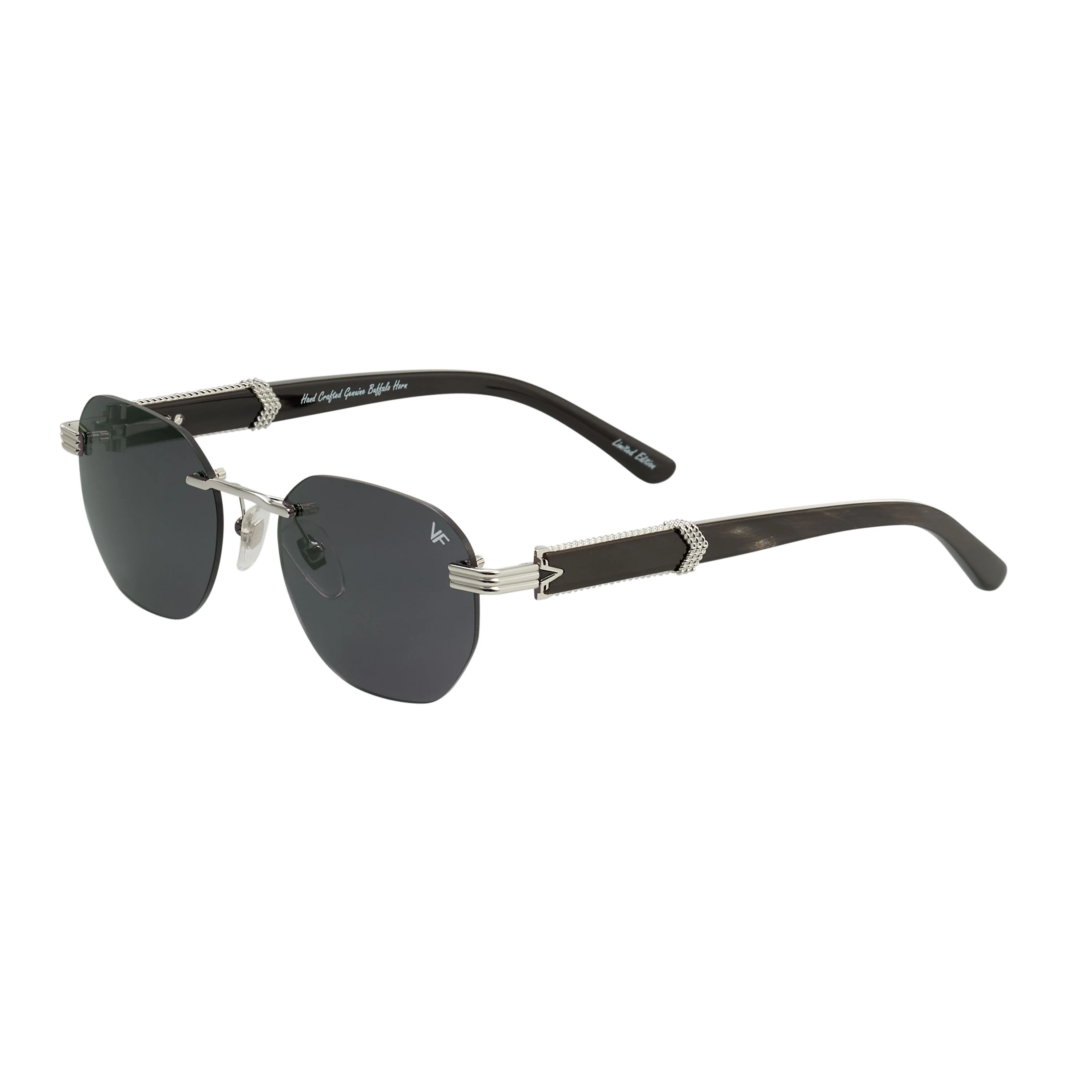 Detroit Player Buffs Rimless Black/Ivory Buffalo Horn 24KT White Gold - Image 16